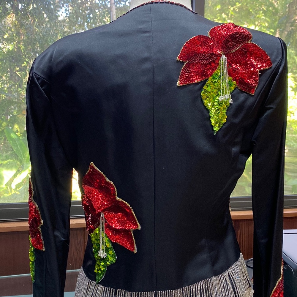 Lumari’s runway couture one of a kind Jacket,  with fringes and cristales
